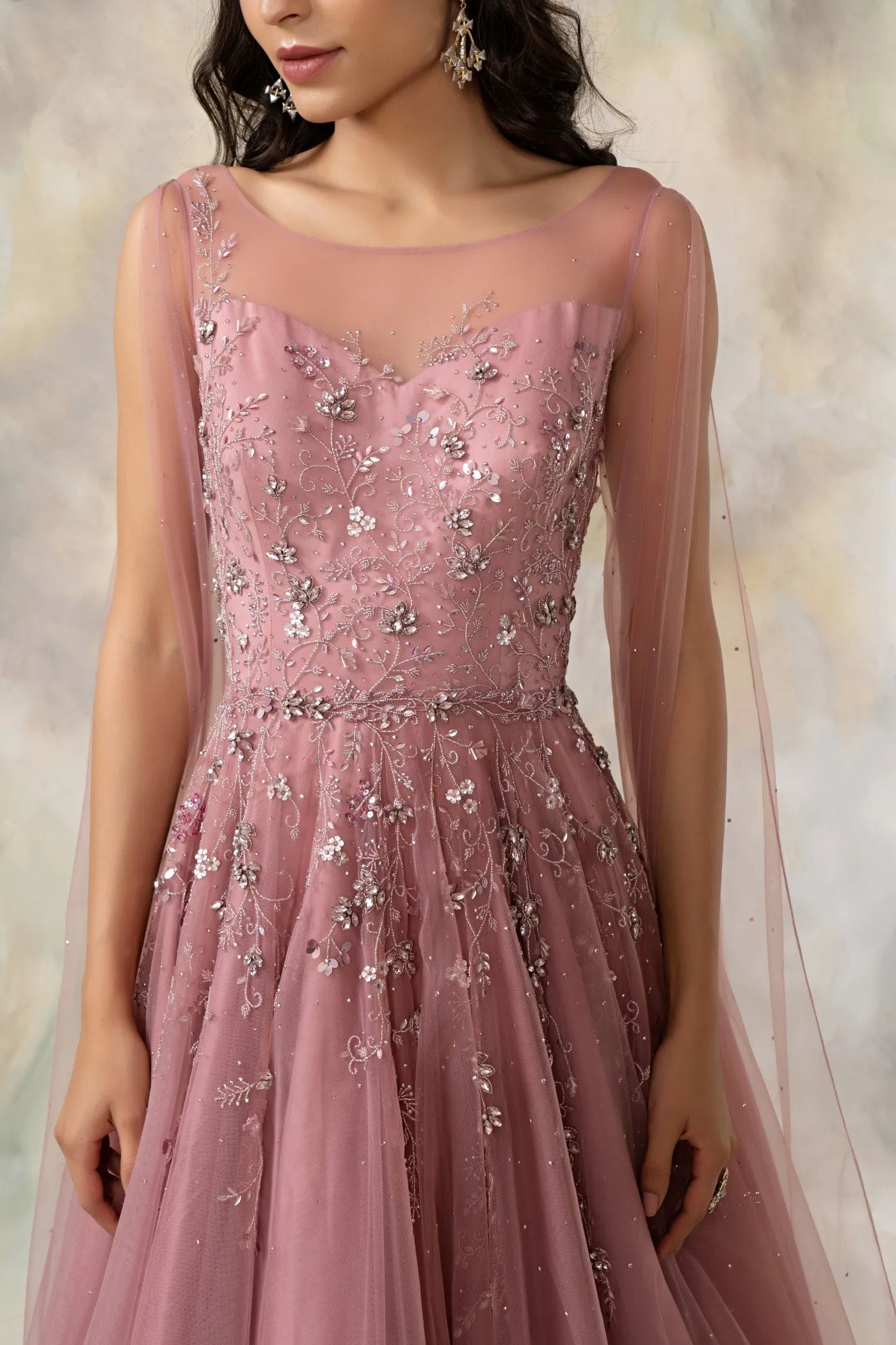 Rose Pink Embellished Net Gown