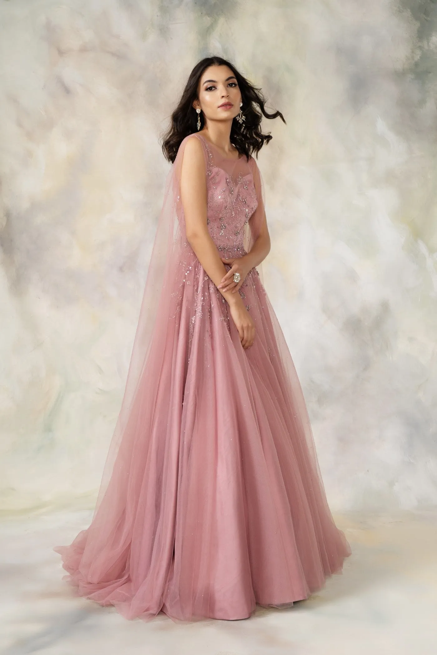 Rose Pink Embellished Net Gown