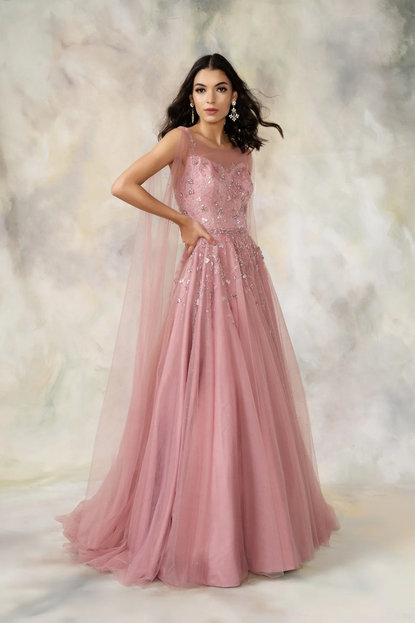 Rose Pink Embellished Net Gown