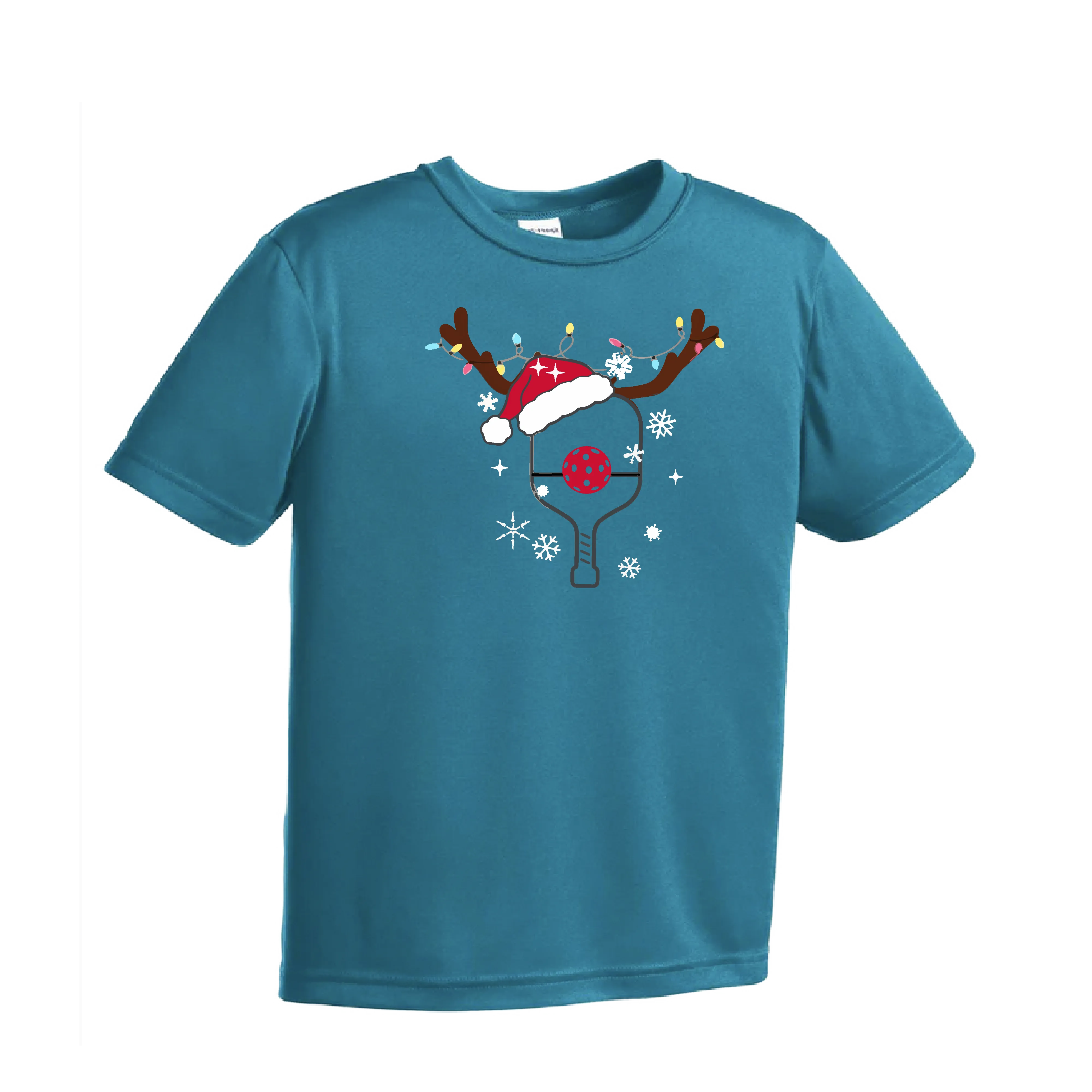 Rudolph The Pickling Reindeer Paddle | Youth Short Sleeve Pickleball Shirts | 100% Polyester