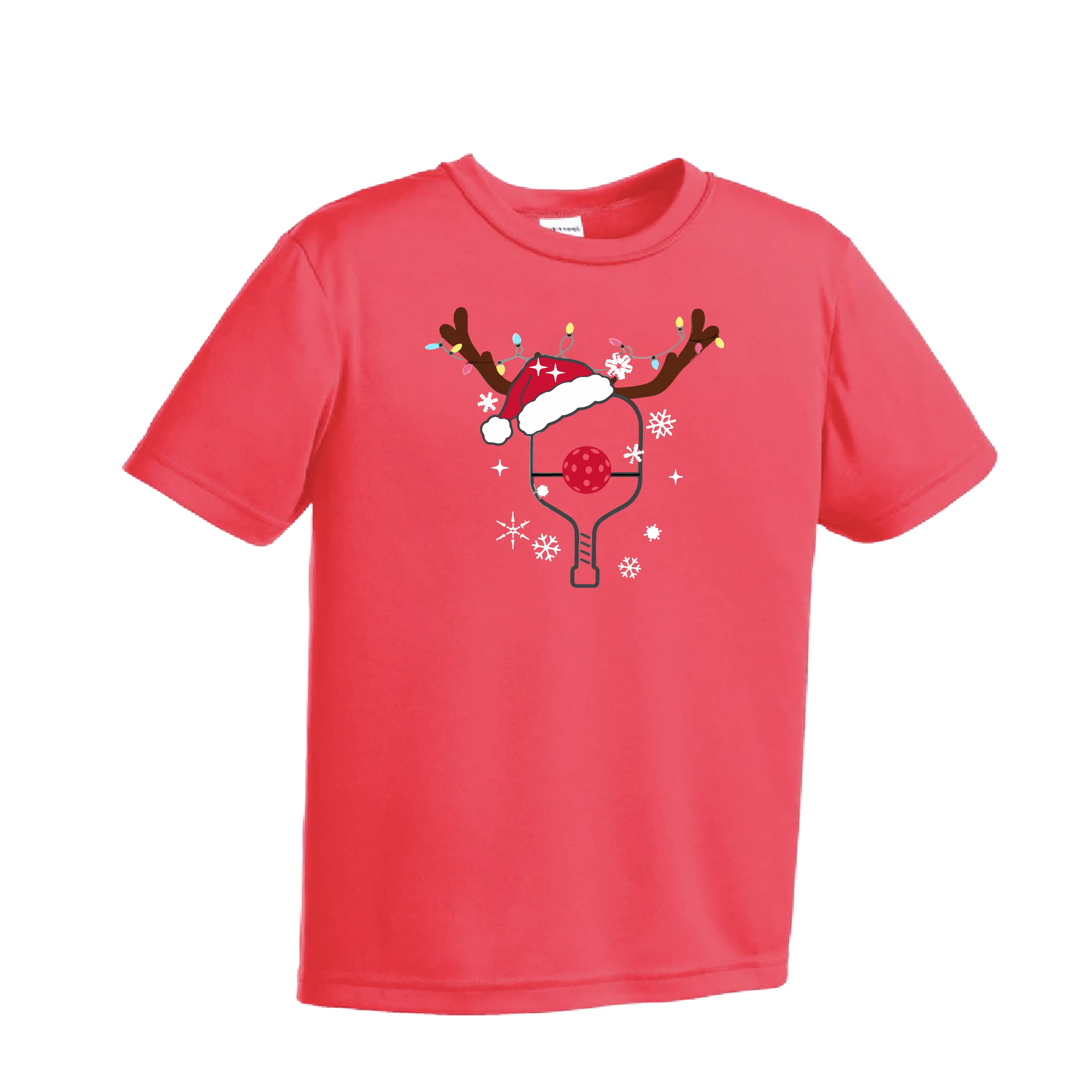 Rudolph The Pickling Reindeer Paddle | Youth Short Sleeve Pickleball Shirts | 100% Polyester