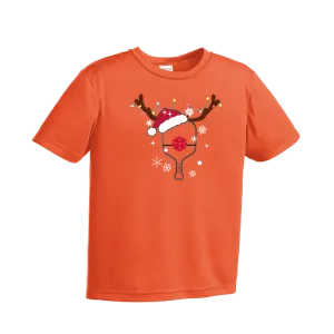 Rudolph The Pickling Reindeer Paddle | Youth Short Sleeve Pickleball Shirts | 100% Polyester