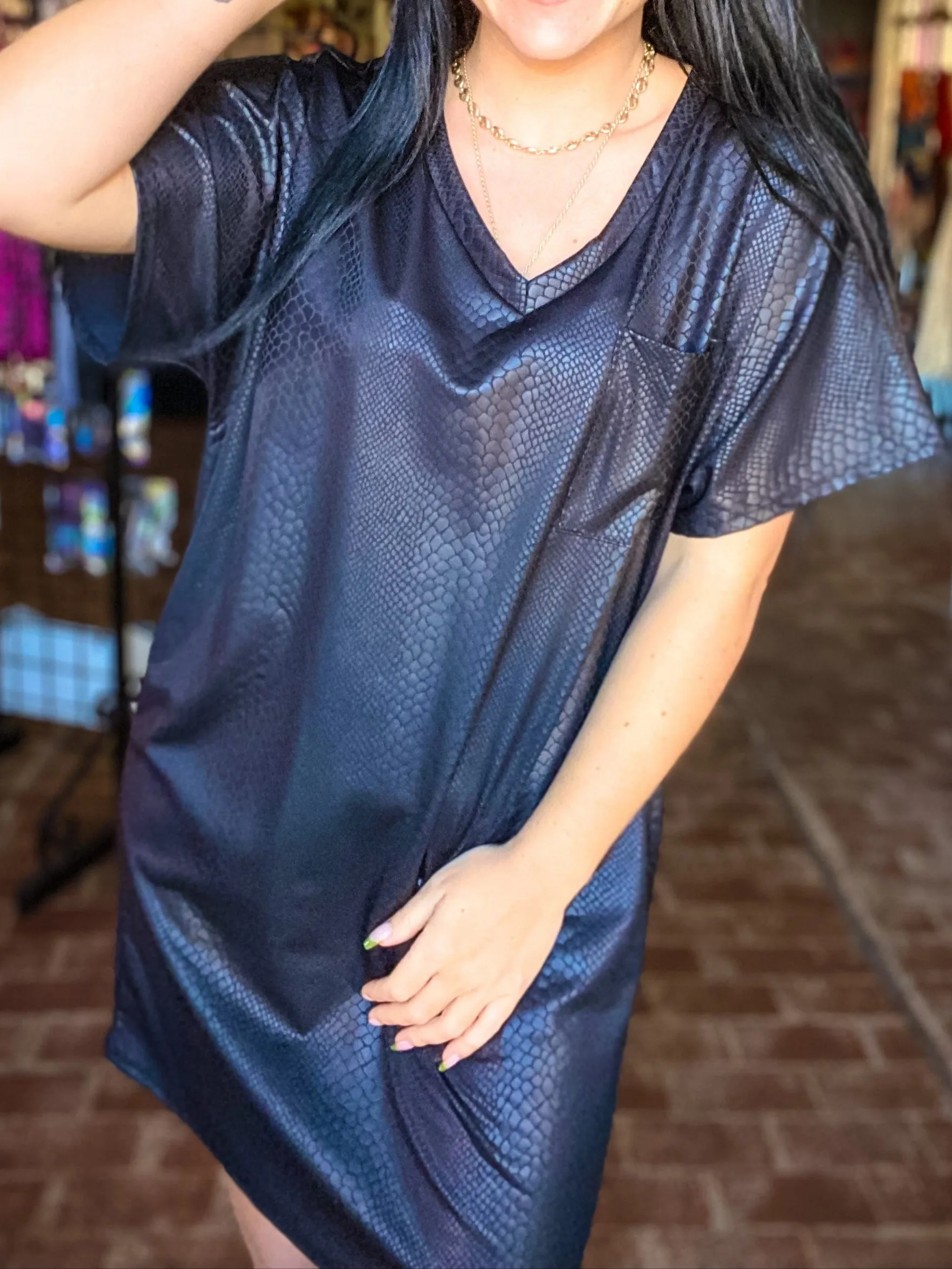 Selene Vneck Snake Print Dress