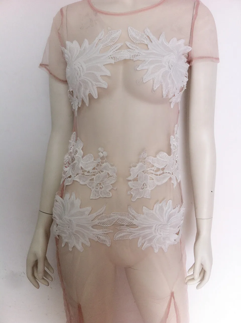 Sexy Stitching Flowers Mesh Perspective Dress