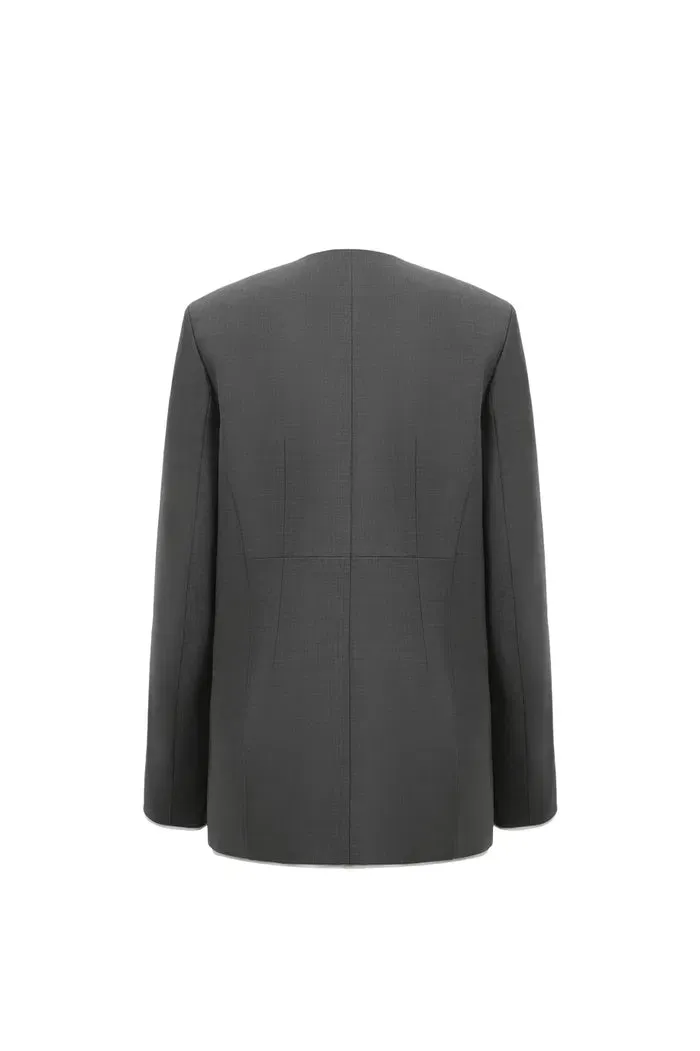 Silhouette Contrast Collarless Blazer in Fine Wool Blend