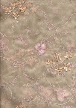 skin beige silk organza embroidered 44" wide [175]