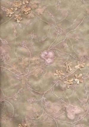 skin beige silk organza embroidered 44" wide [175]