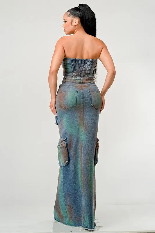 Sleek Look Vintage Denim Washed Button Down Dress