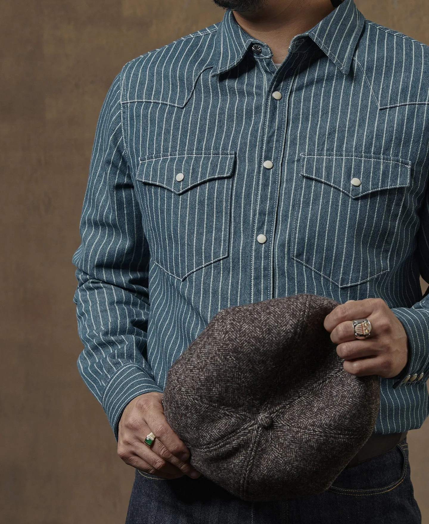 Slim Fit Wabash Striped Indigo Western Shirt
