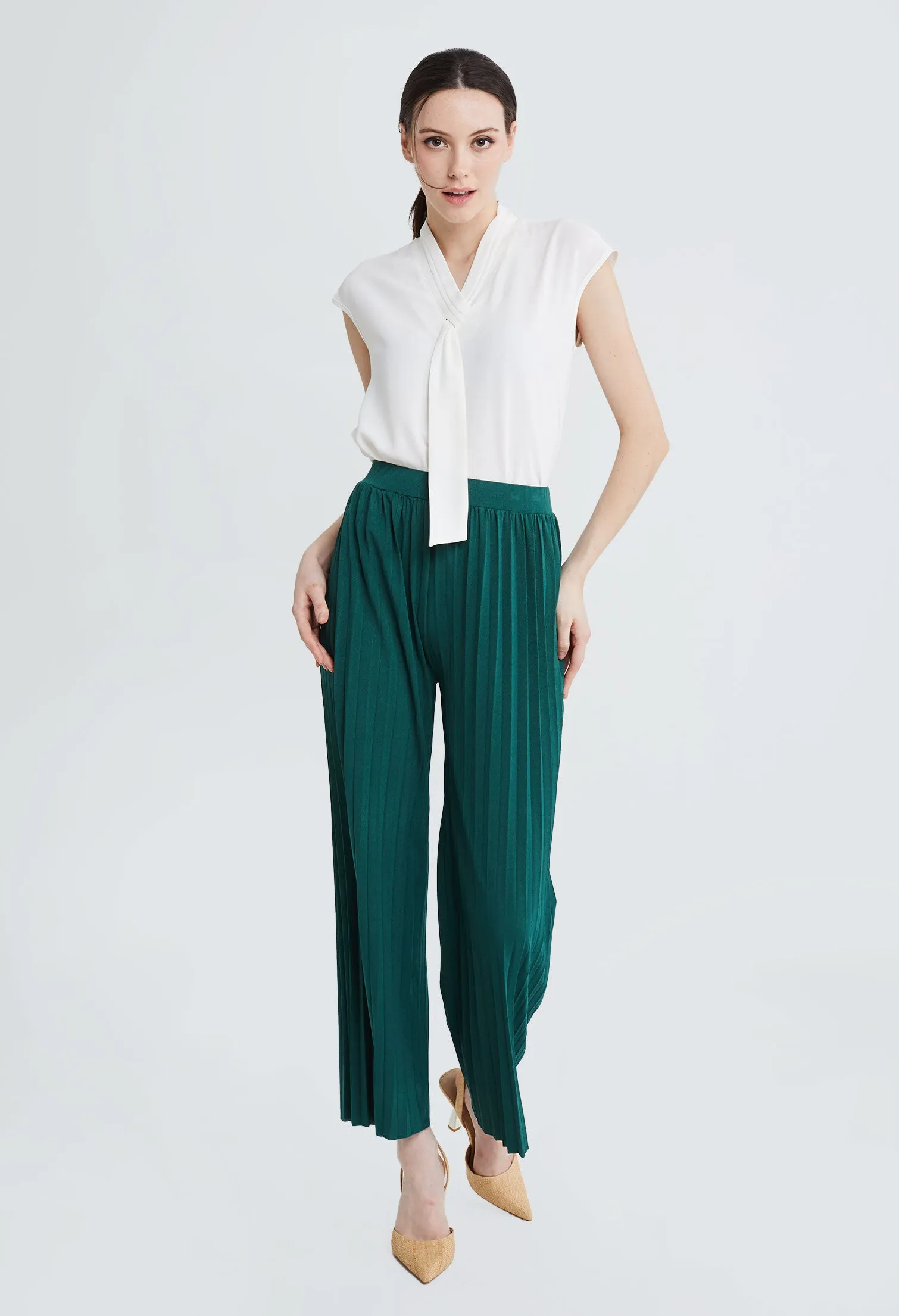 Smart Pleated Straight Leg Pants