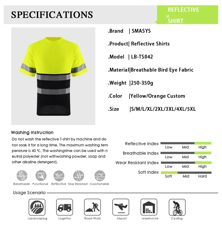 SMASYS Construction Hi Vis Breathable Reflective Work Shirts