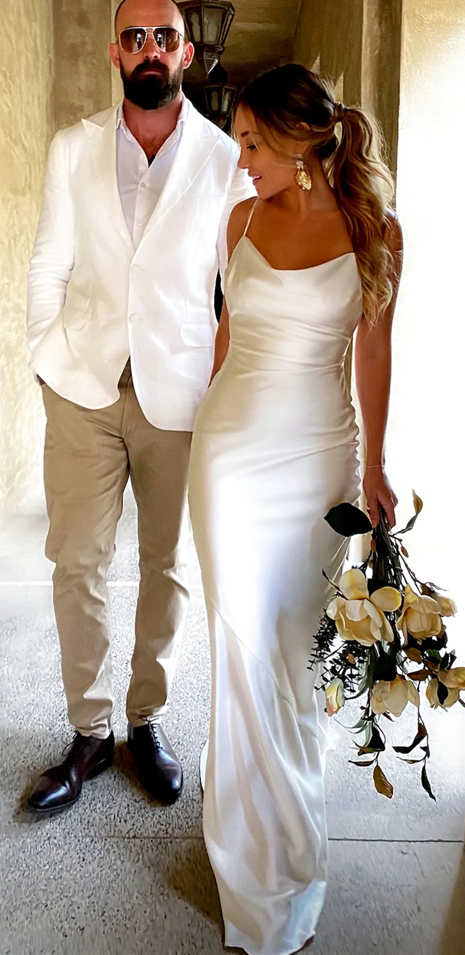 Spaghetti Long Sheath Ivory Wedding Dresses, Simple Long Wedding Dresses, Chic Wedding Dresses