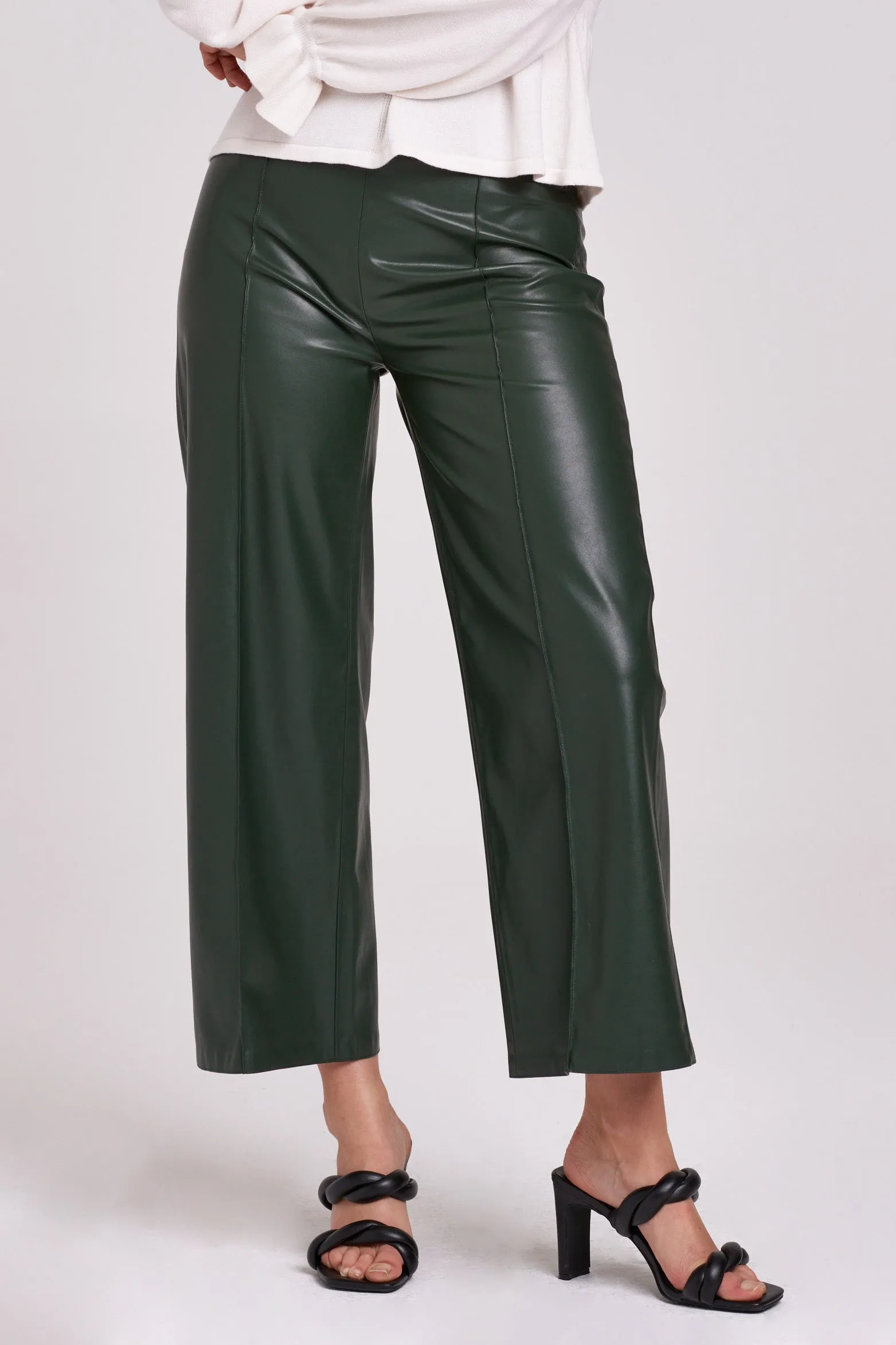 SPARKLE WIDE LEG PANT FOREST VEGAN LEATHER