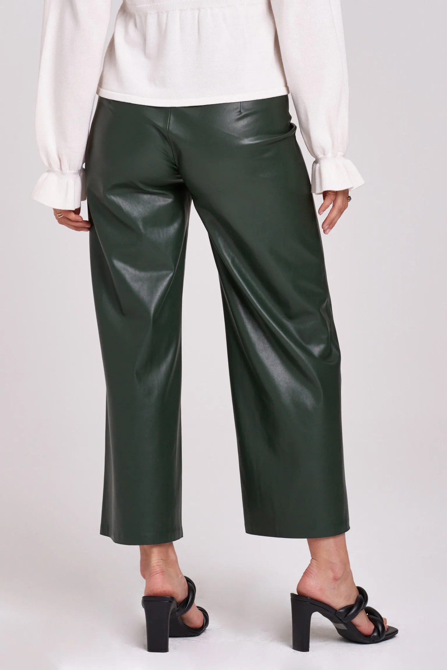 SPARKLE WIDE LEG PANT FOREST VEGAN LEATHER