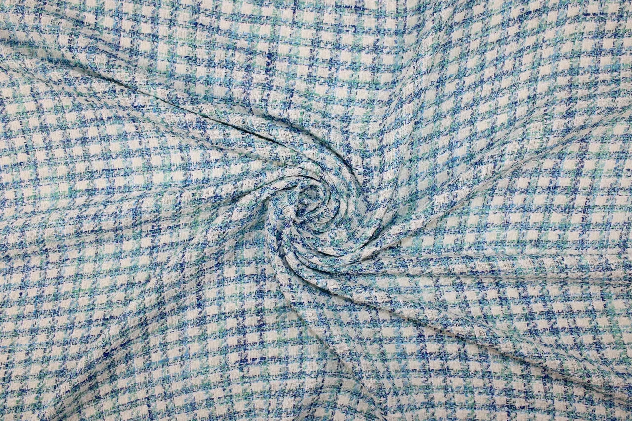 S@ra C@mpbell Lightweight Bouclé - Aqua Tones/White