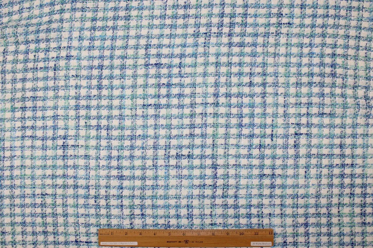 S@ra C@mpbell Lightweight Bouclé - Aqua Tones/White