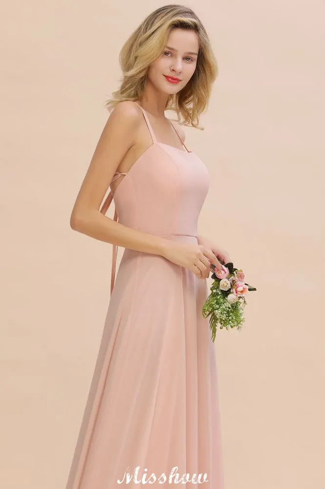 Stylish Chiffon Straps Sleeveless Floor-Length A-Line Ruffles Bridesmaid Dress