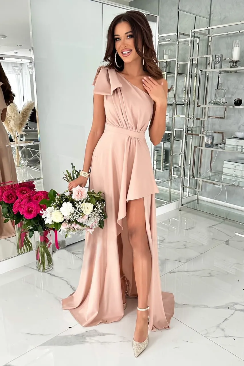 Summer Chic One-Shoulder Front Slit Commute Dress