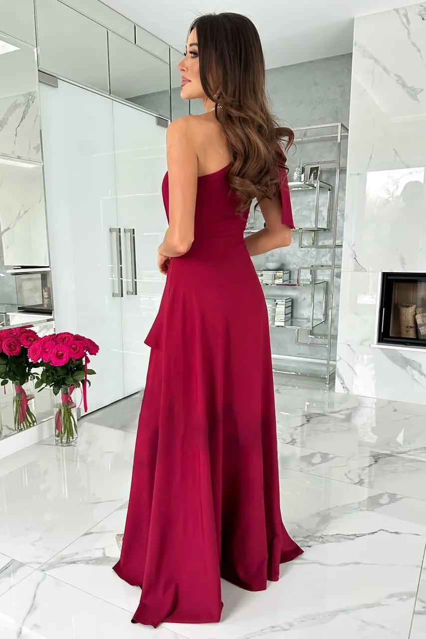 Summer Chic One-Shoulder Front Slit Commute Dress