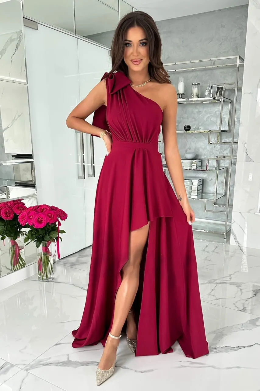 Summer Chic One-Shoulder Front Slit Commute Dress