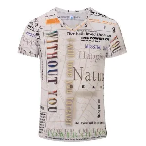 Summer Mens Breathable Personalized Letters Printing V neck Casual T-shirts