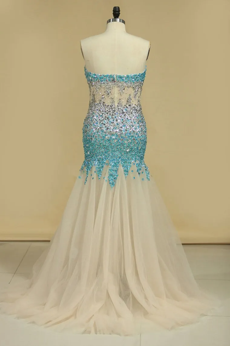 Sweetheart Prom Dresses Mermaid With Beading Tulle