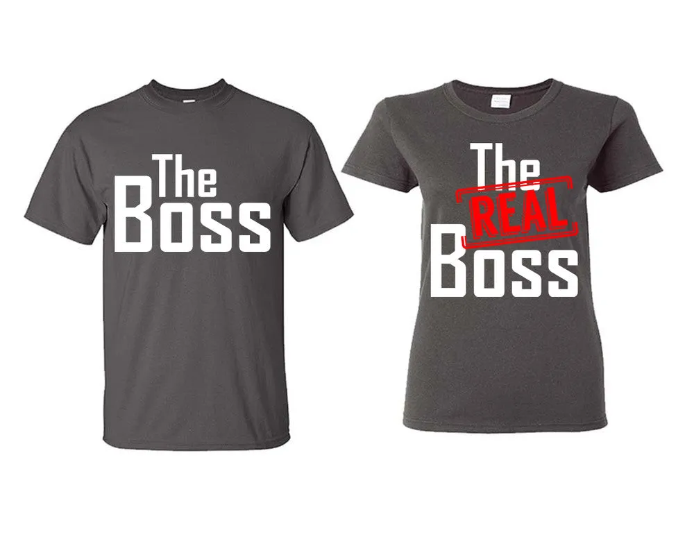 The Boss & The Real Boss Couple Matching T-Shirts – Classic Cotton Tees Sold Separately in Various Sizes & Colors | Unique Heat Press Designs