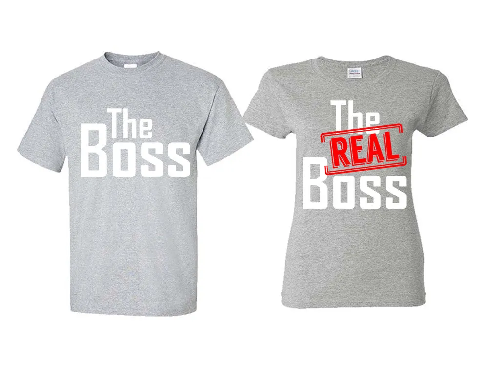The Boss & The Real Boss Couple Matching T-Shirts – Classic Cotton Tees Sold Separately in Various Sizes & Colors | Unique Heat Press Designs