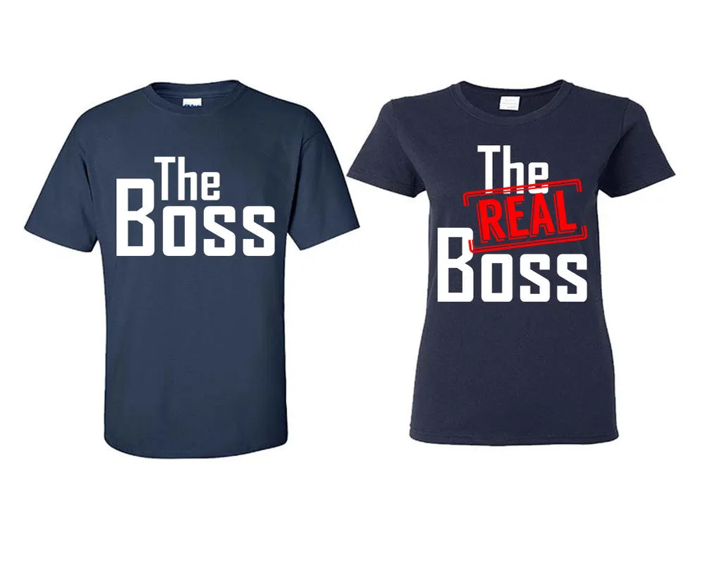 The Boss & The Real Boss Couple Matching T-Shirts – Classic Cotton Tees Sold Separately in Various Sizes & Colors | Unique Heat Press Designs