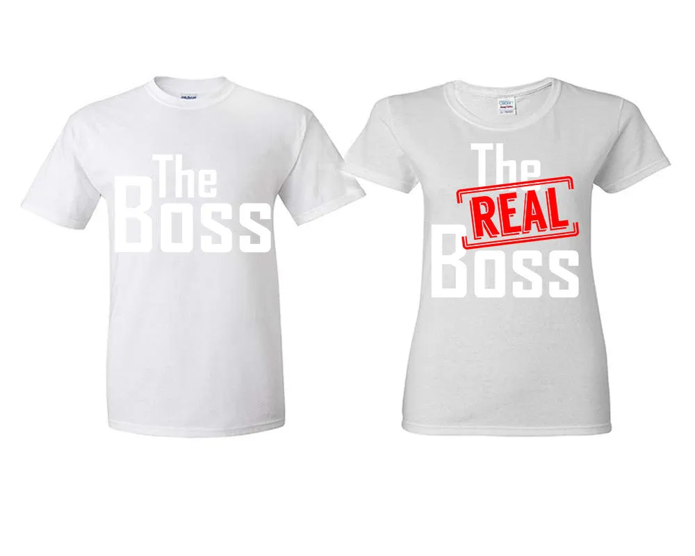 The Boss & The Real Boss Couple Matching T-Shirts – Classic Cotton Tees Sold Separately in Various Sizes & Colors | Unique Heat Press Designs