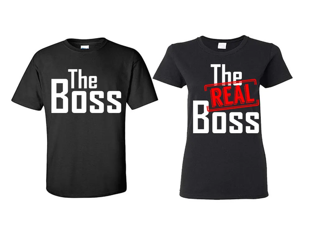 The Boss & The Real Boss Couple Matching T-Shirts – Classic Cotton Tees Sold Separately in Various Sizes & Colors | Unique Heat Press Designs