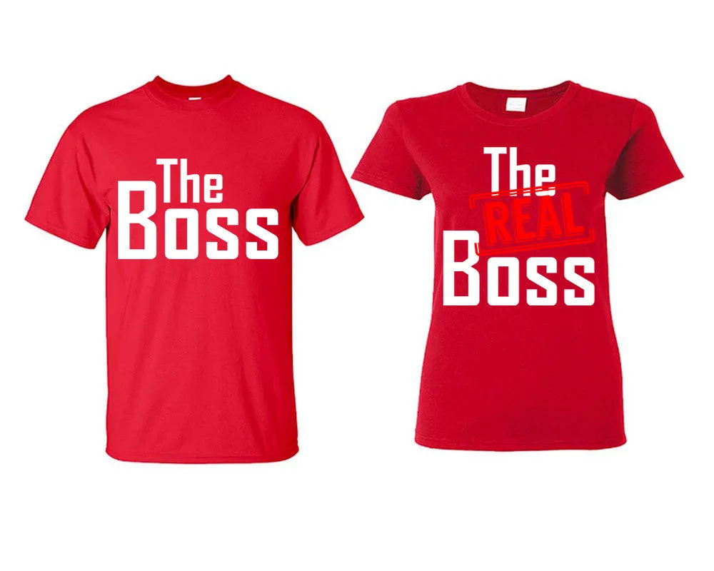 The Boss & The Real Boss Couple Matching T-Shirts – Classic Cotton Tees Sold Separately in Various Sizes & Colors | Unique Heat Press Designs