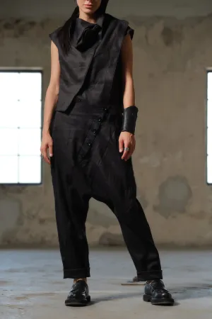 Unique Buttoned Low-Crotch Linen Pants Women - Embrace Avant-Garde Design