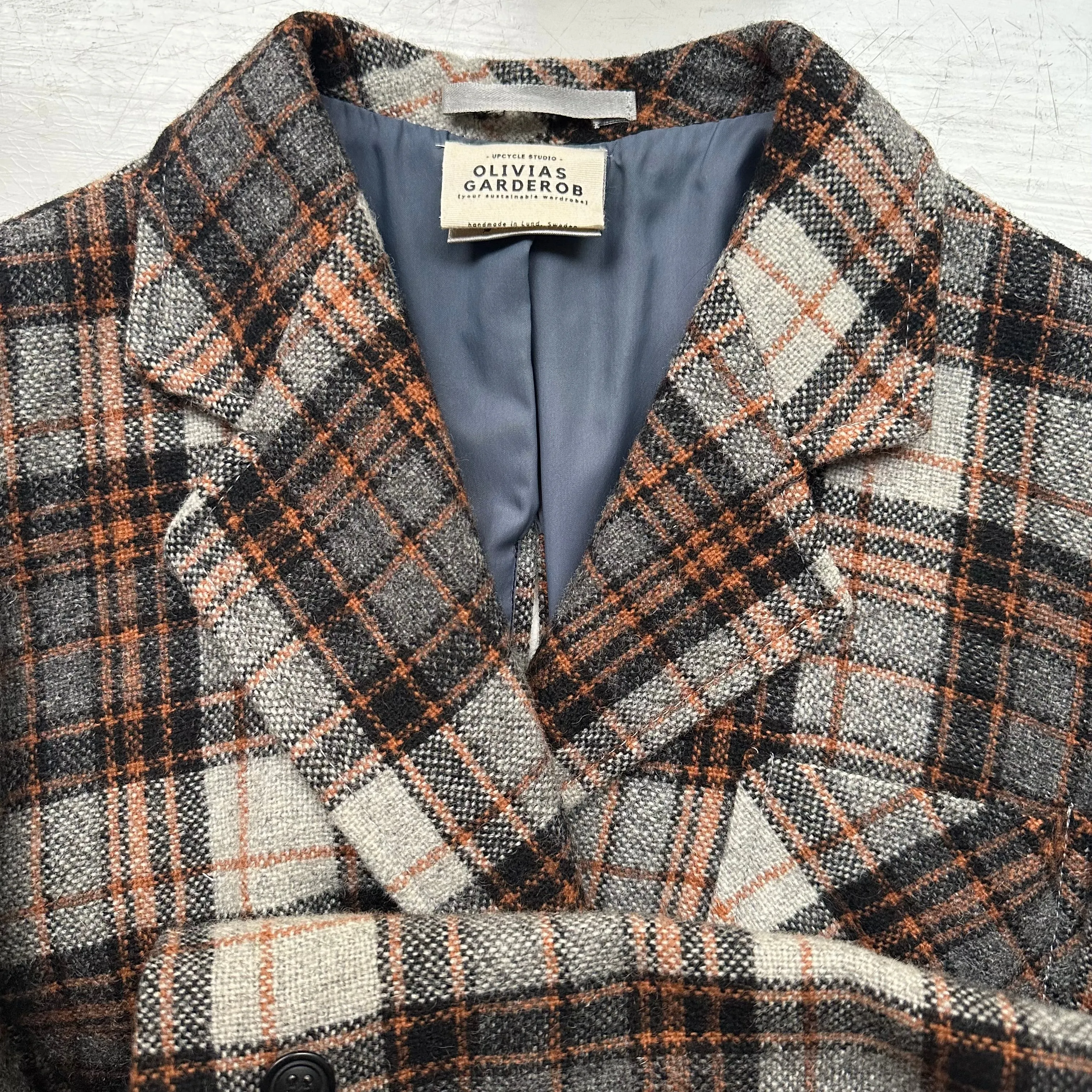 Upcycled Bow Blazer Gray Plaid/Black, Pure Wool -size S-M