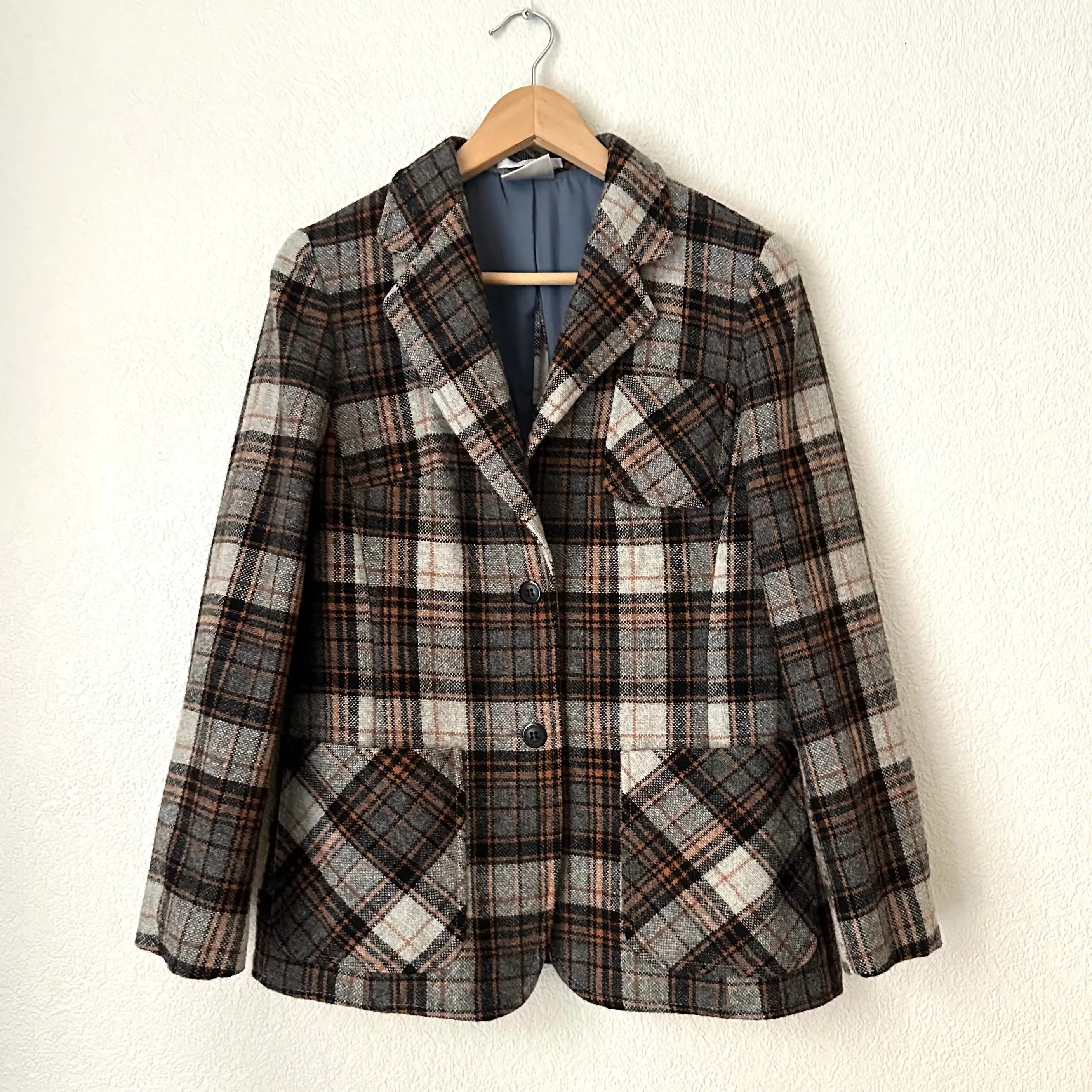 Upcycled Bow Blazer Gray Plaid/Black, Pure Wool -size S-M