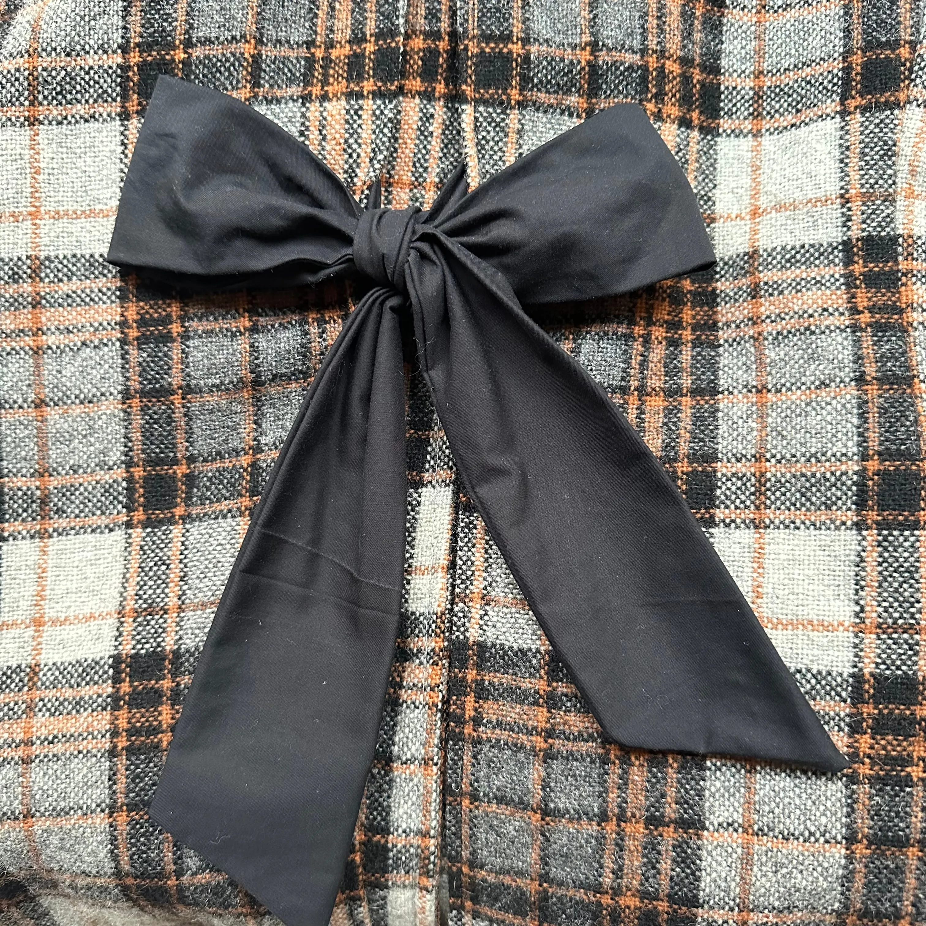 Upcycled Bow Blazer Gray Plaid/Black, Pure Wool -size S-M