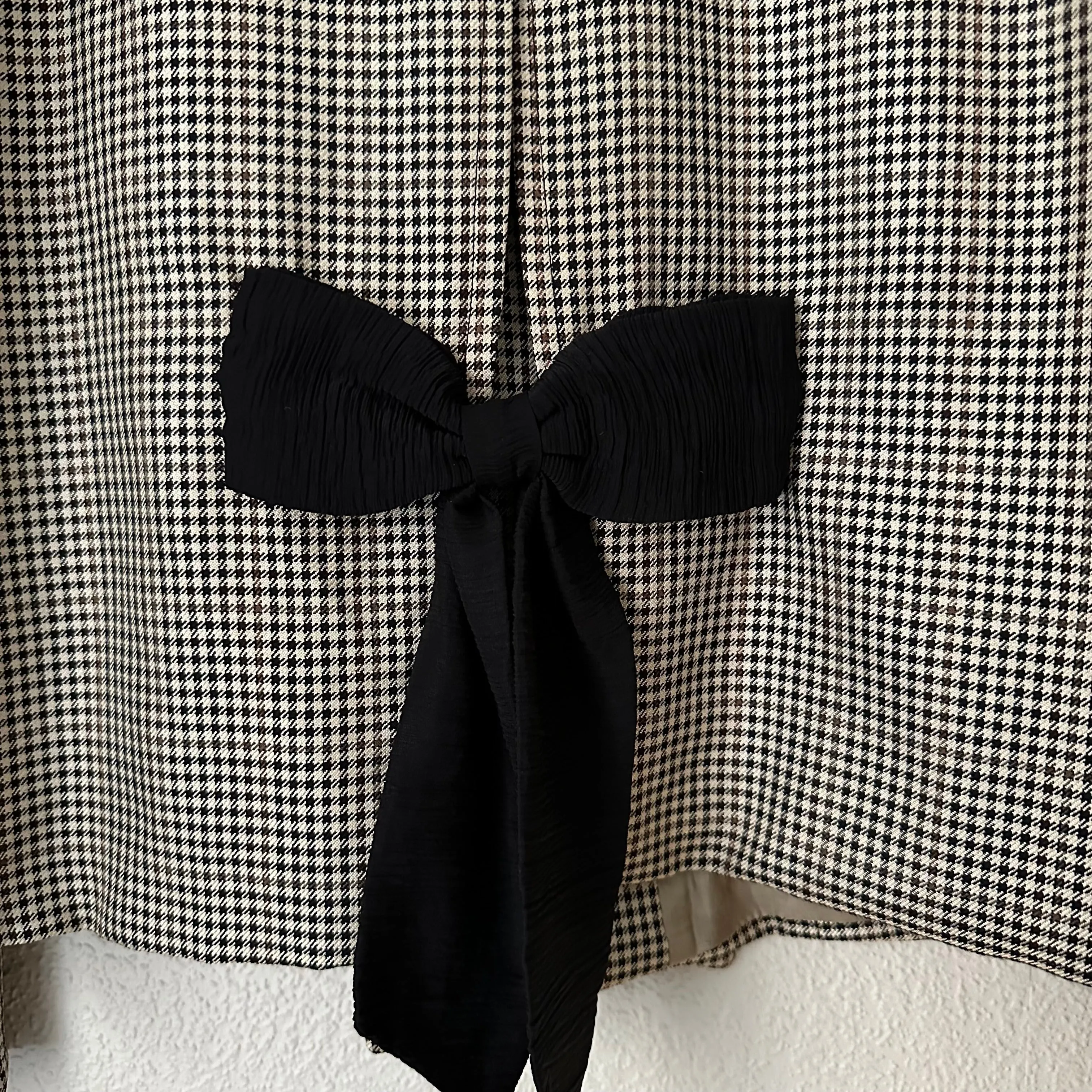 Upcycled Bow Blazer Houndstooth/Black, L, Silk and Wool