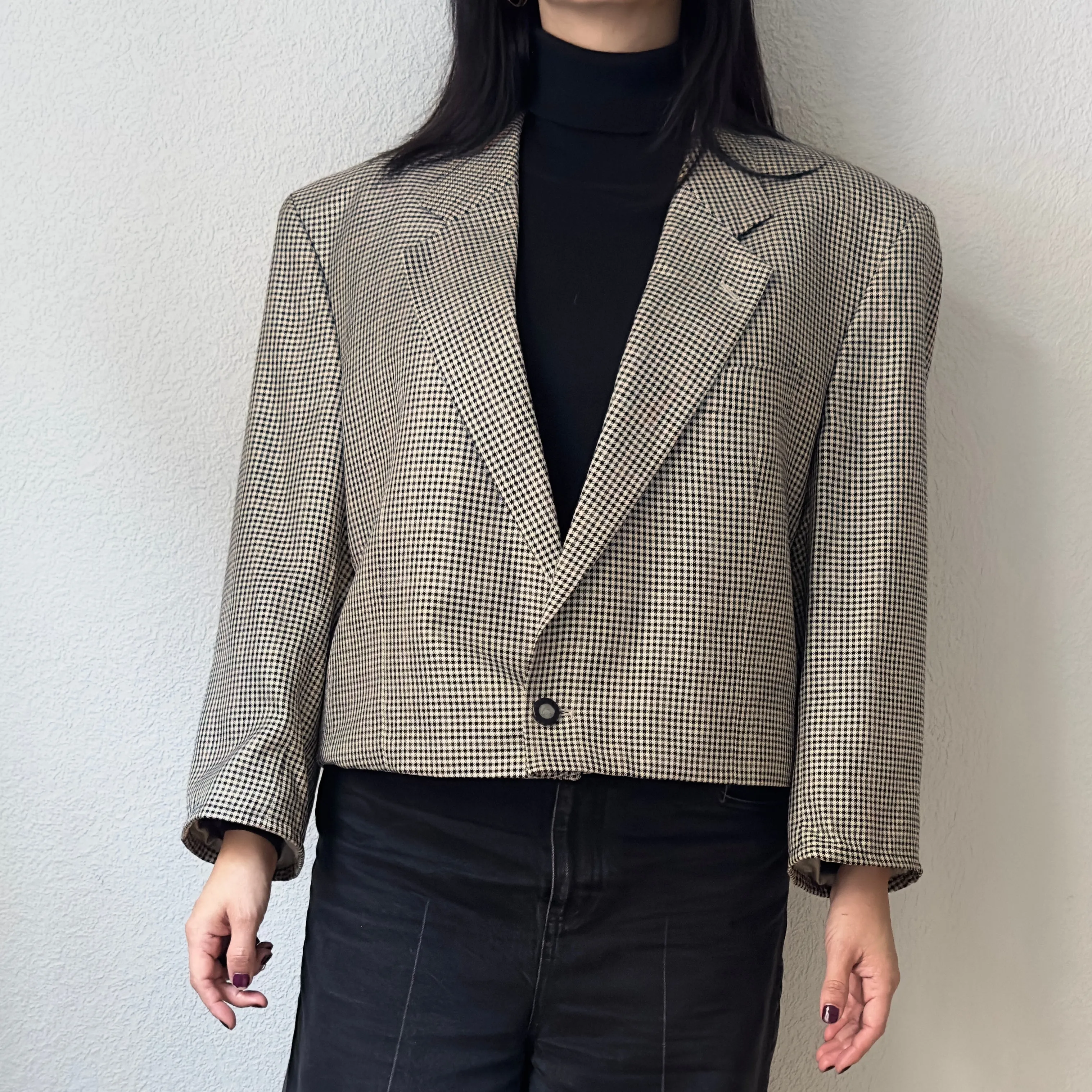 Upcycled Bow Blazer Houndstooth/Black, L, Silk and Wool
