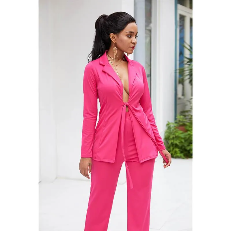 V-neck Blosue High Waist Pencil Pants Set