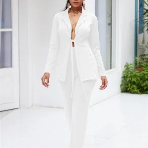 V-neck Blosue High Waist Pencil Pants Set