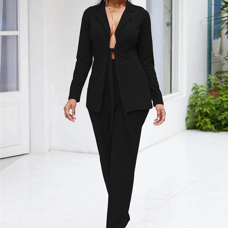 V-neck Blosue High Waist Pencil Pants Set