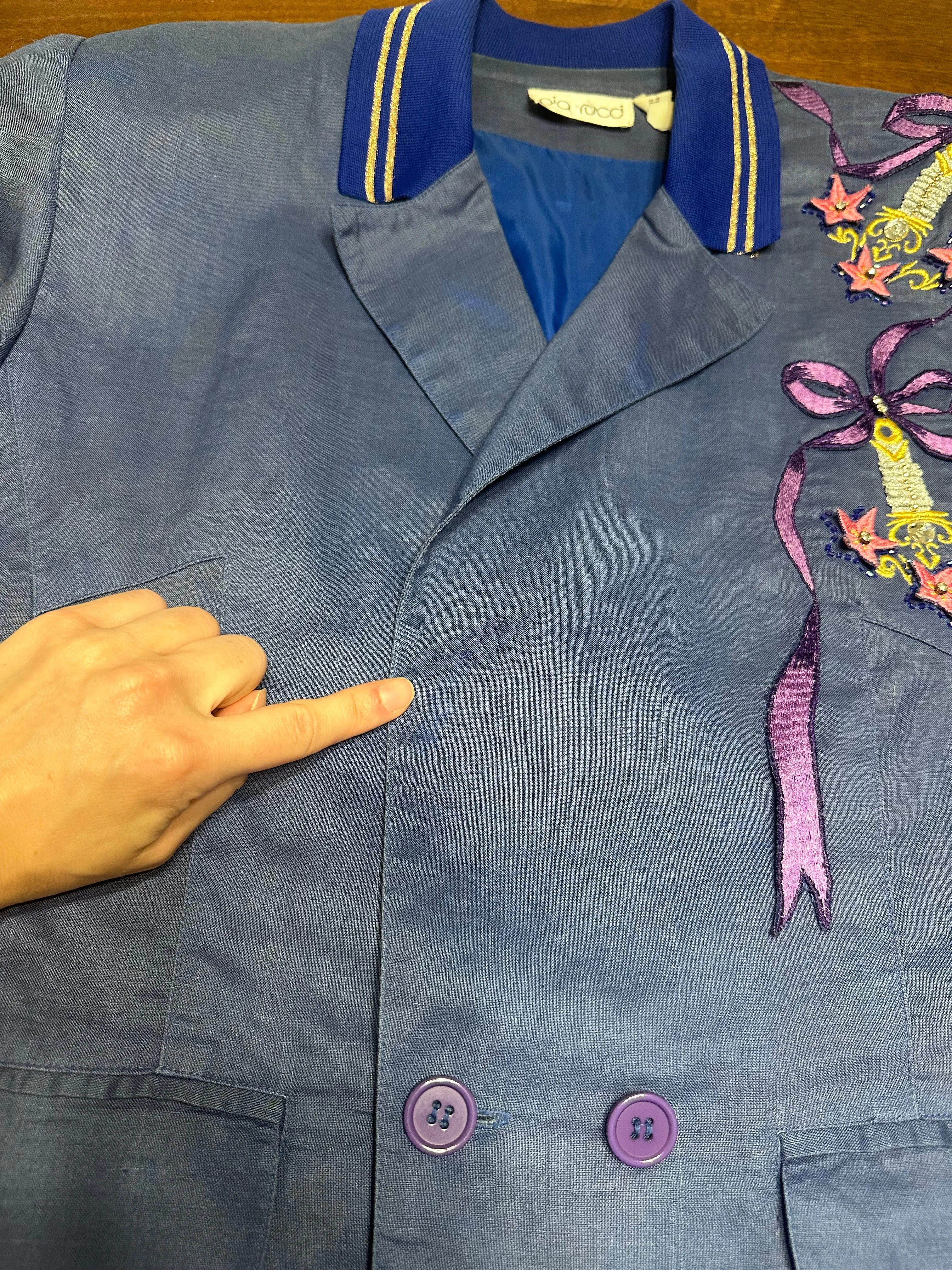 Vintage 80s Pia Rucci Periwinkle Embroidered Art Deco Blazer (14, ~S)