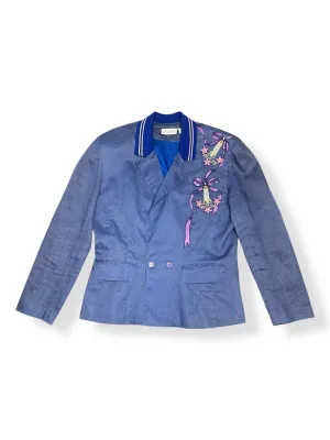 Vintage 80s Pia Rucci Periwinkle Embroidered Art Deco Blazer (14, ~S)