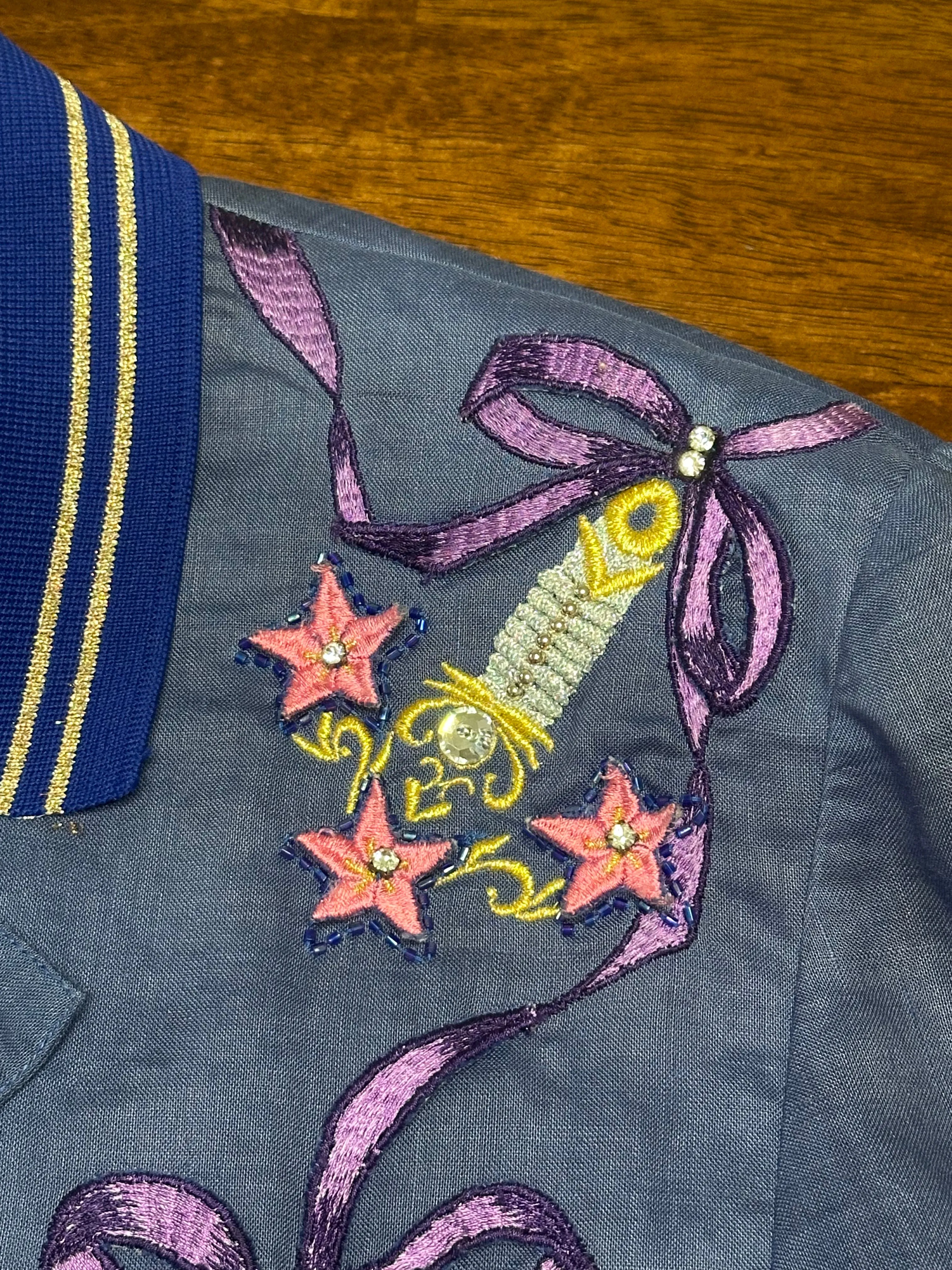 Vintage 80s Pia Rucci Periwinkle Embroidered Art Deco Blazer (14, ~S)