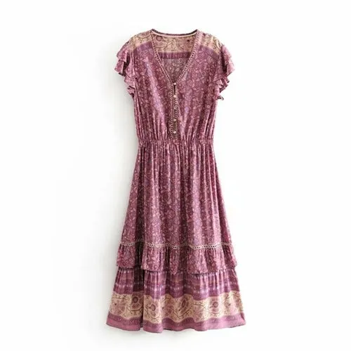 Vintage Chic  women floral print sleeveless beach bohemian midi
