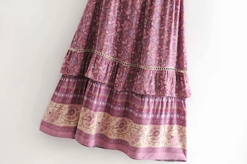 Vintage Chic  women floral print sleeveless beach bohemian midi