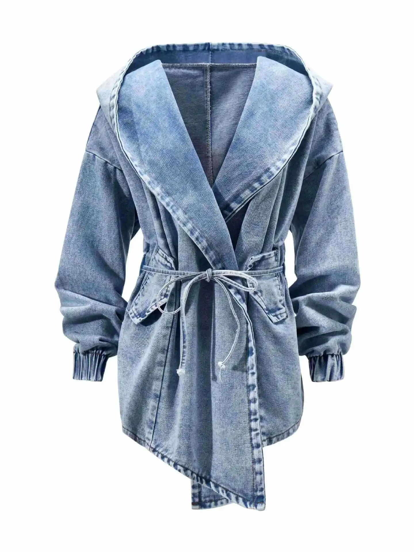 Waist Denim Trench Coat Long-sleeved