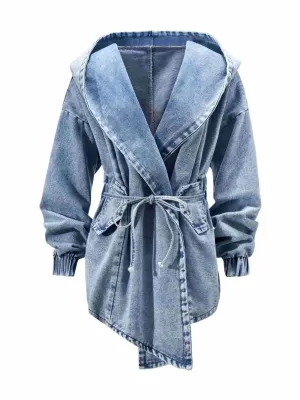 Waist Denim Trench Coat Long-sleeved