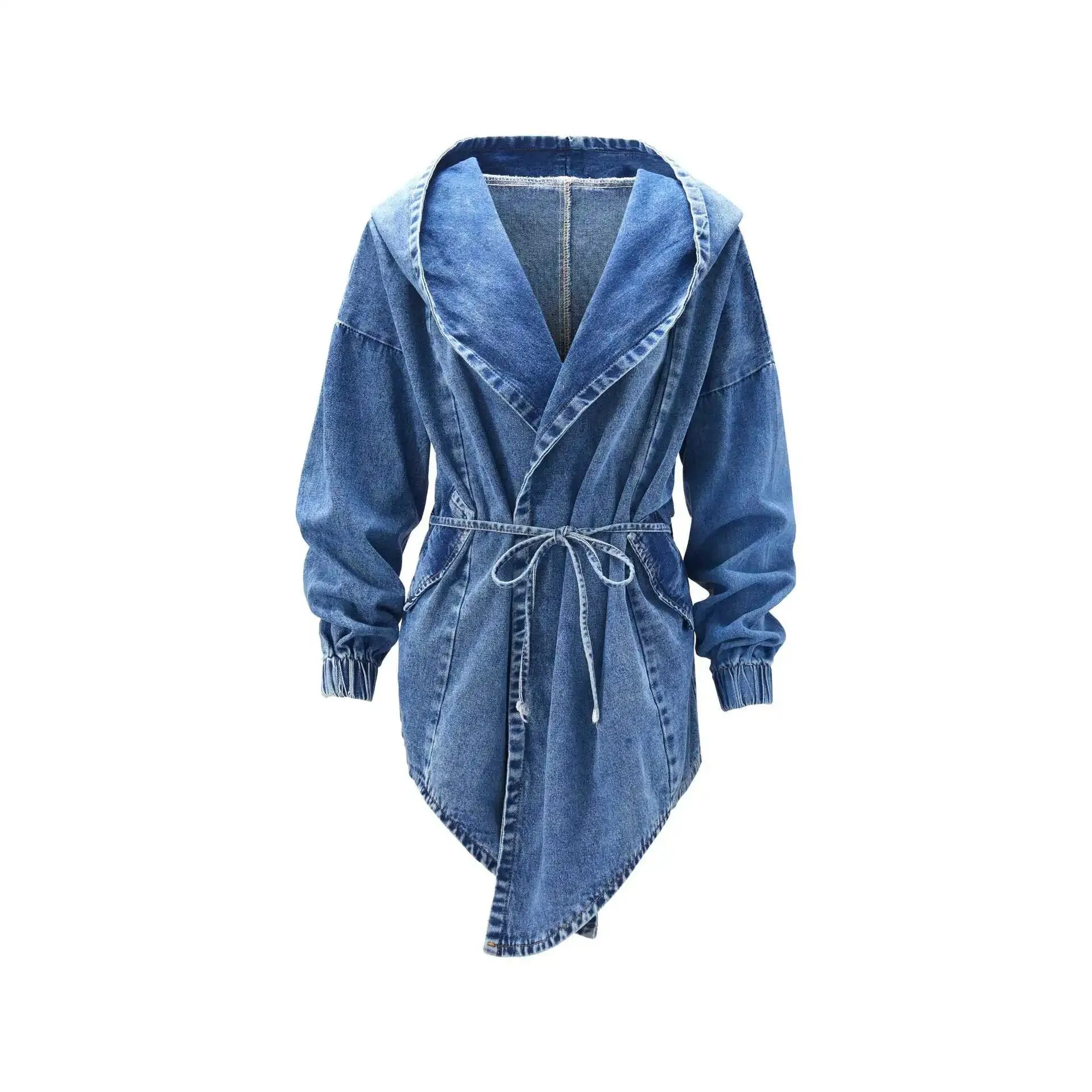 Waist Denim Trench Coat Long-sleeved