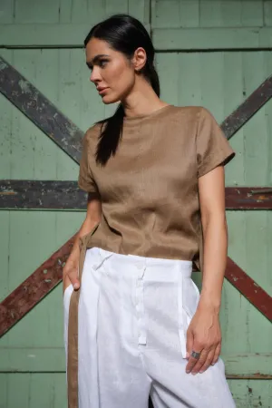 White Linen Japanese Style Pegged Pants with Unique Belt Loops